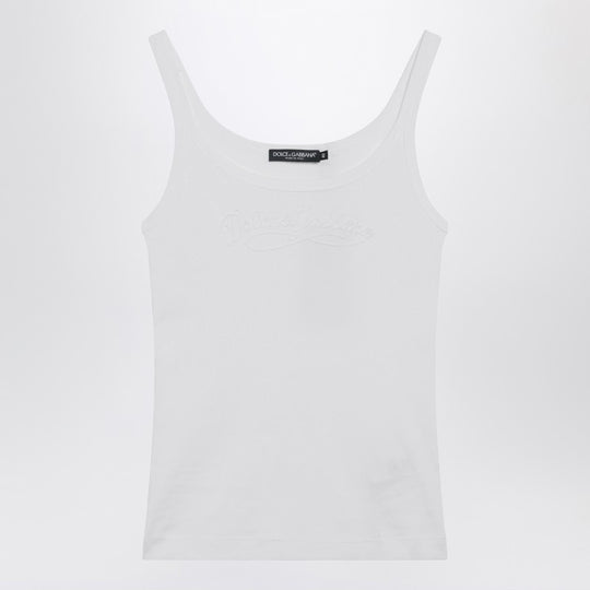 White Tank Top With Logo Embroidery