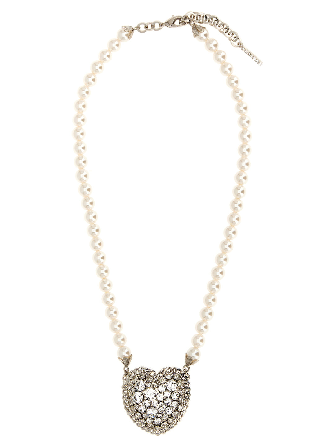 Alessandra Rich Pearl Heart Necklace Jewelry - White | 33001fe6b8b6f605126d4ace72da902af72a6520