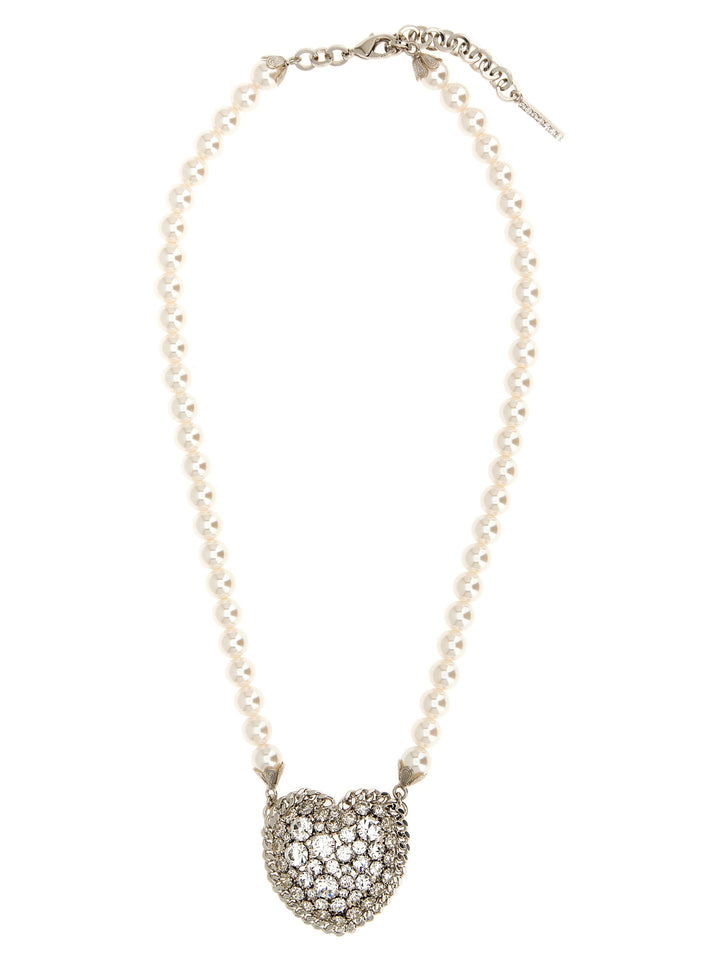 Alessandra Rich Pearl Heart Necklace Jewelry - White | 33001fe6b8b6f605126d4ace72da902af72a6520
