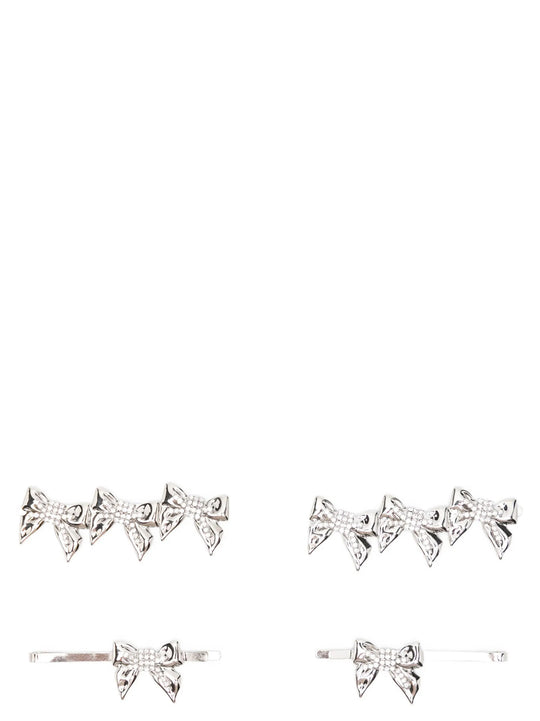 Set Of Four Bow Pins Hair Accessories Silver