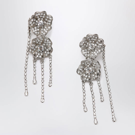 Silver-Tone Clip-On Earrings With Crystal Flowers