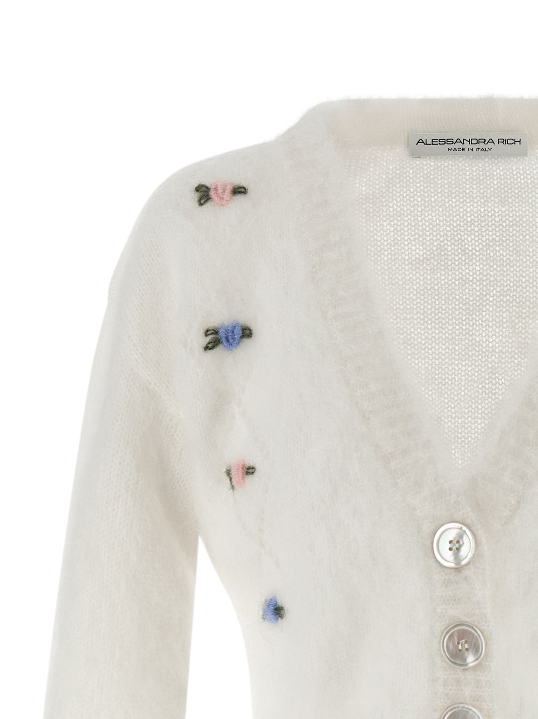 Alessandra Rich Carded Mohair Sweaters and Cardigans - White | ea1b42cf1d299b2854d8fc94dfff6baf3df9642c