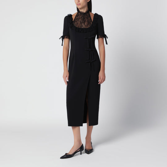 Black Midi Dress With Lace Insert