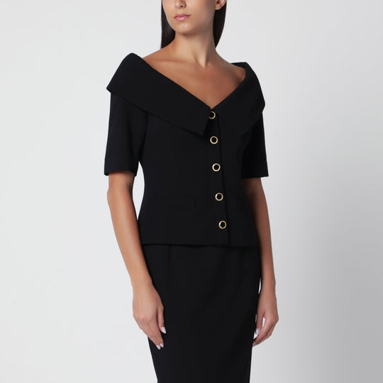 Off-Shoulder Black Wool Crêpe Jacket