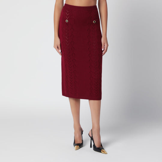 Bordeaux Merino Wool Lace Knit Midi Skirt