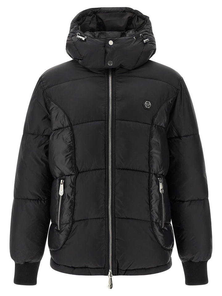 Philipp Plein Logo Patch Down Jacket Puffer Jackets - Black | 20c3ccca03c25d5872118b59e659366a8ba7581b