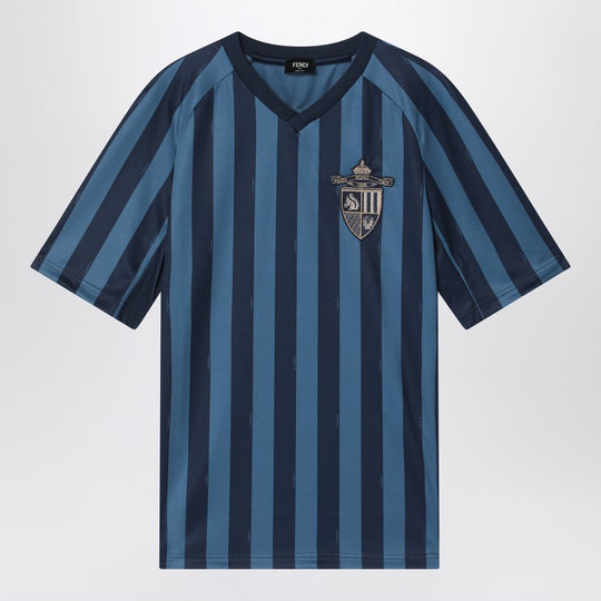 T-Shirt In Blue Striped Pequin Fabric.