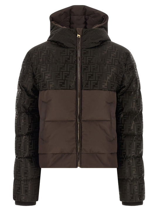 Ff Nylon Down Jacket Puffer Jackets Brown