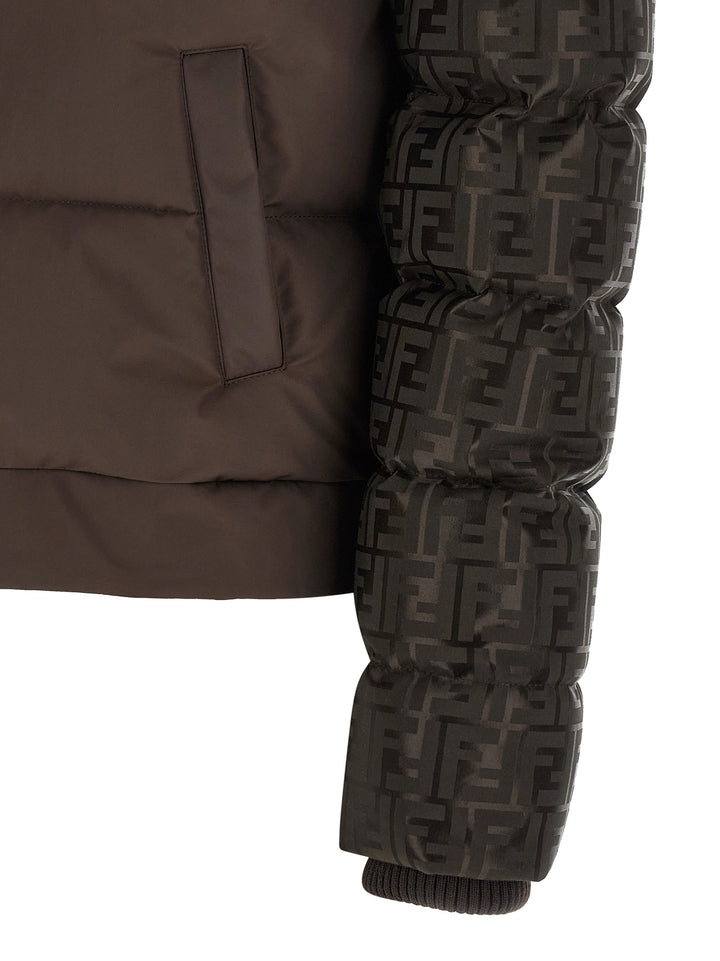 Fendi Ff Nylon Down Jacket Puffer Jackets - Brown | 8f6b5dc757f8eda29f19494fe42223fbd8fad7e9