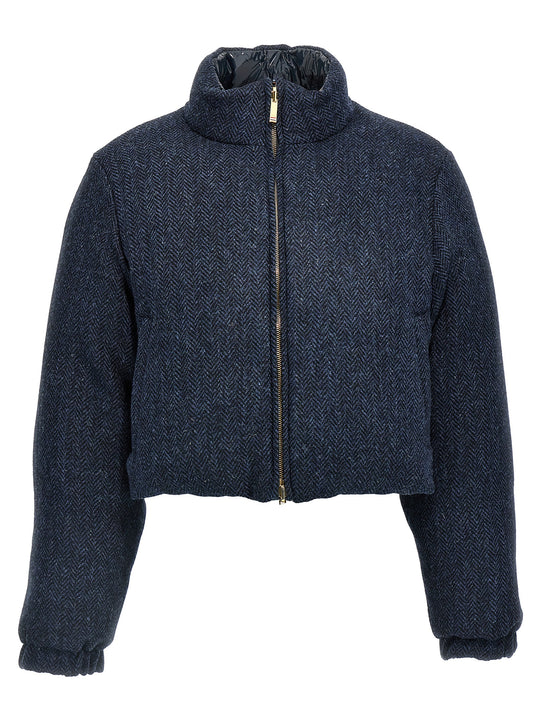 Herringbone Harris Tweed Puffer Jackets Blue
