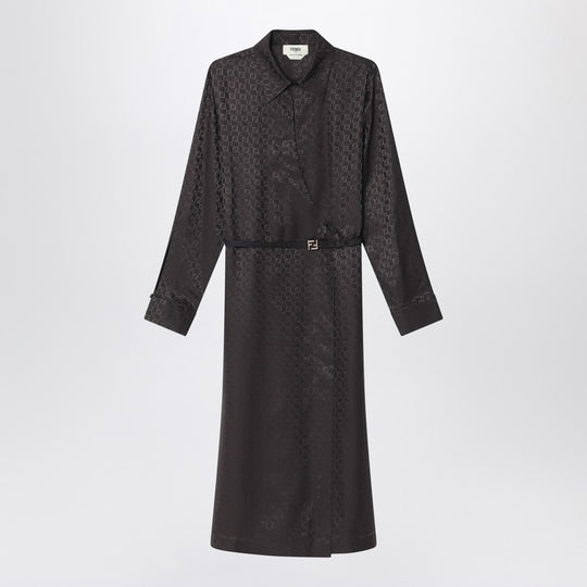 Brown Ff Jacquard Silk Dress