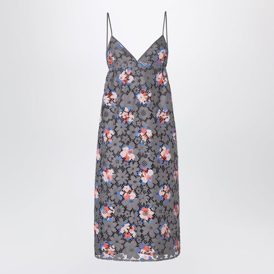 Grey Lace Dress With Print