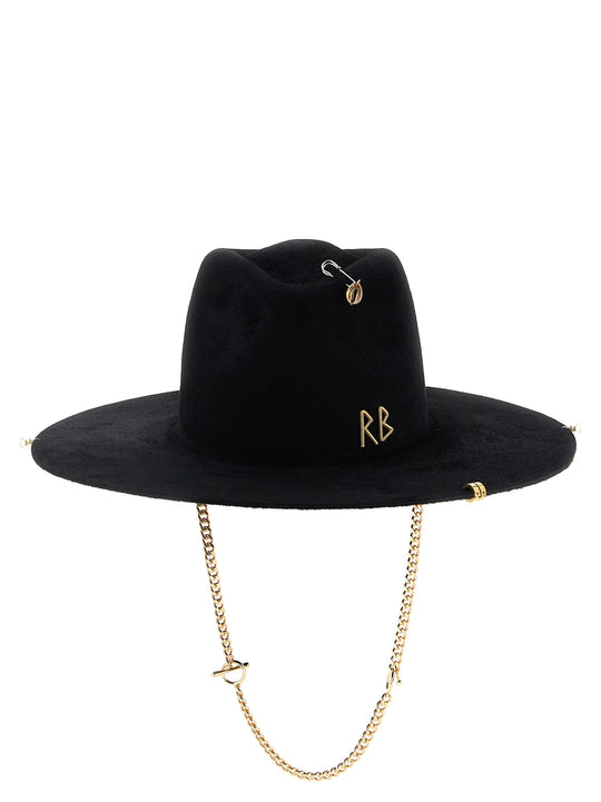 Chain Strap Fedora Hats Black