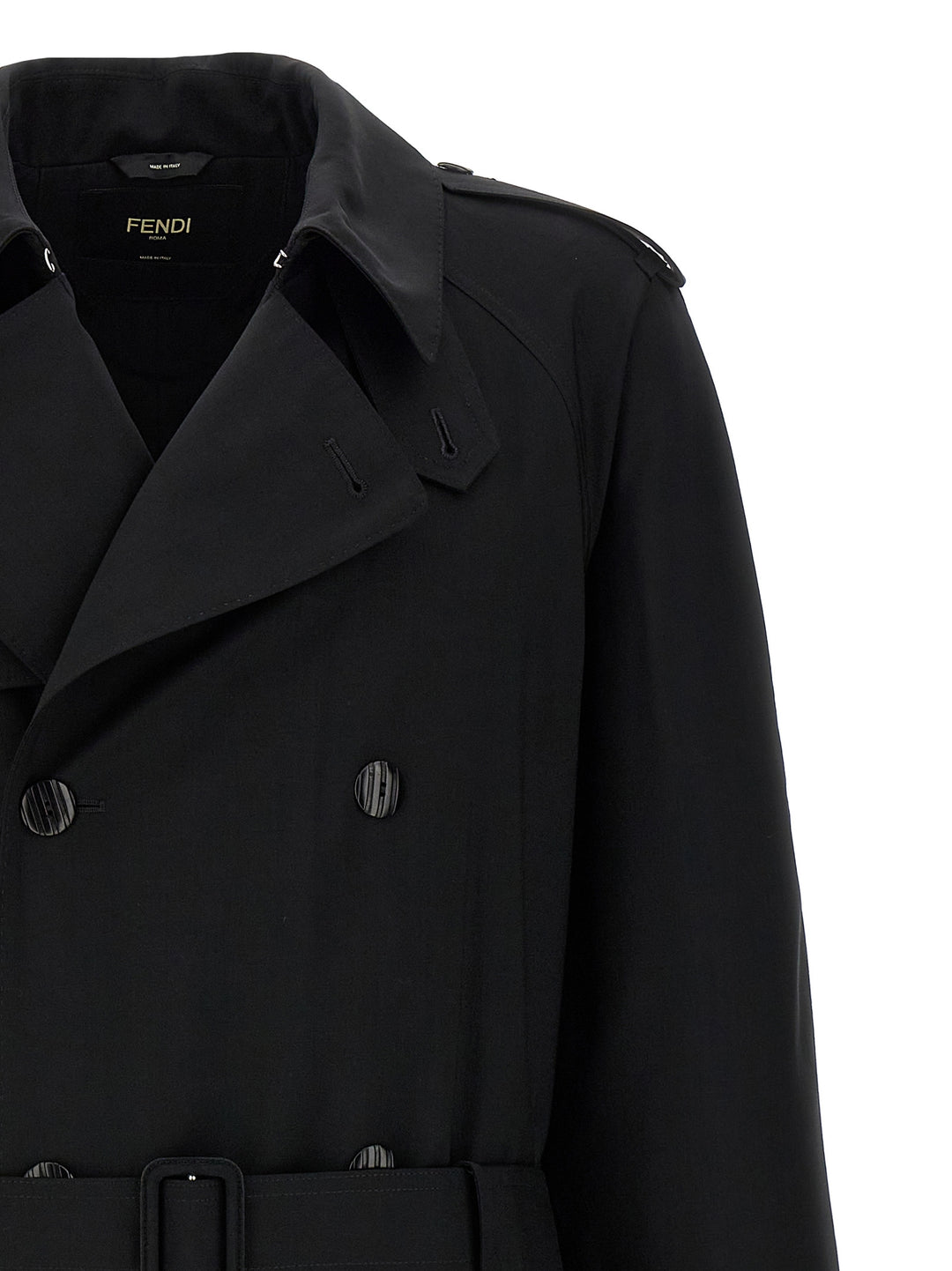 Fendi Wool Trench Coat Coats and Trench Coats - Black | 22c7c7a3284ccdb91373fe5cd6c41b7130a3d538