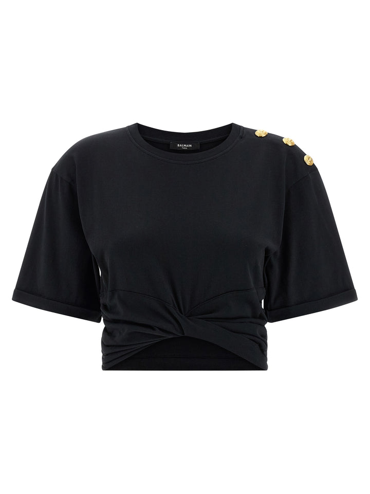 Balmain Knotted Crop T-shirt - Black | 1b768e277d2dfda6c9442afd103c0f781868d27b