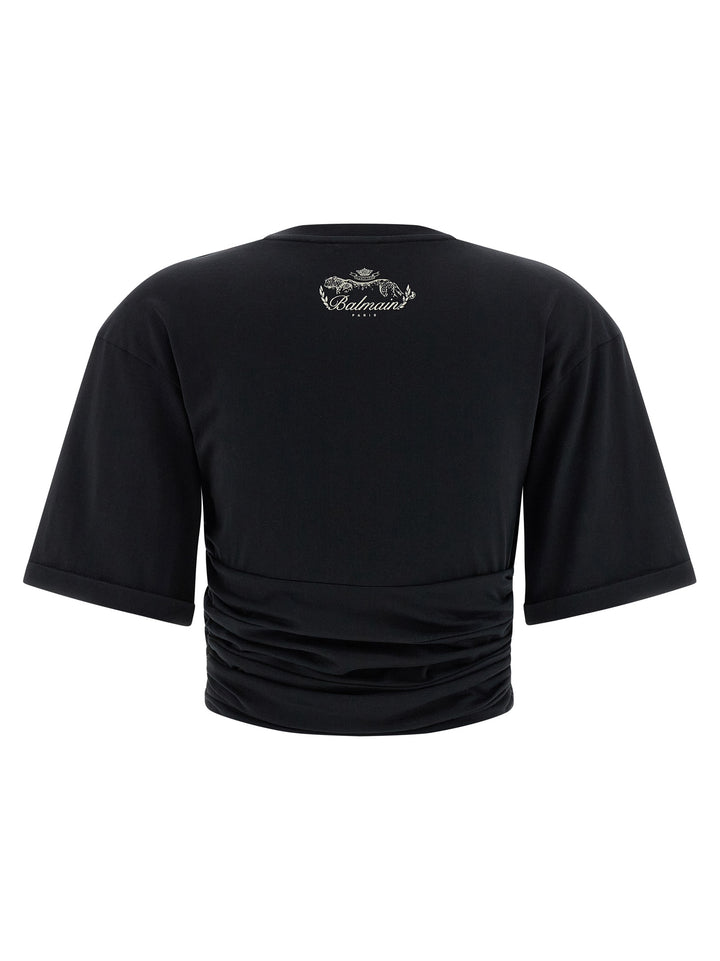 Balmain Knotted Crop T-shirt - Black | 6f86ad0007a30b739b2f366993a1e7f1b13a374d