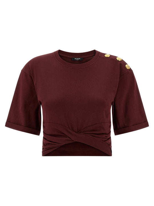 Knotted Crop T-Shirt Bordeaux