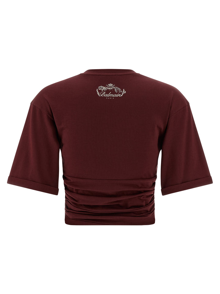 Balmain Knotted Crop T-shirt - Bordeaux | 30379c2f1d6873ff778579588d693102cbe21d98