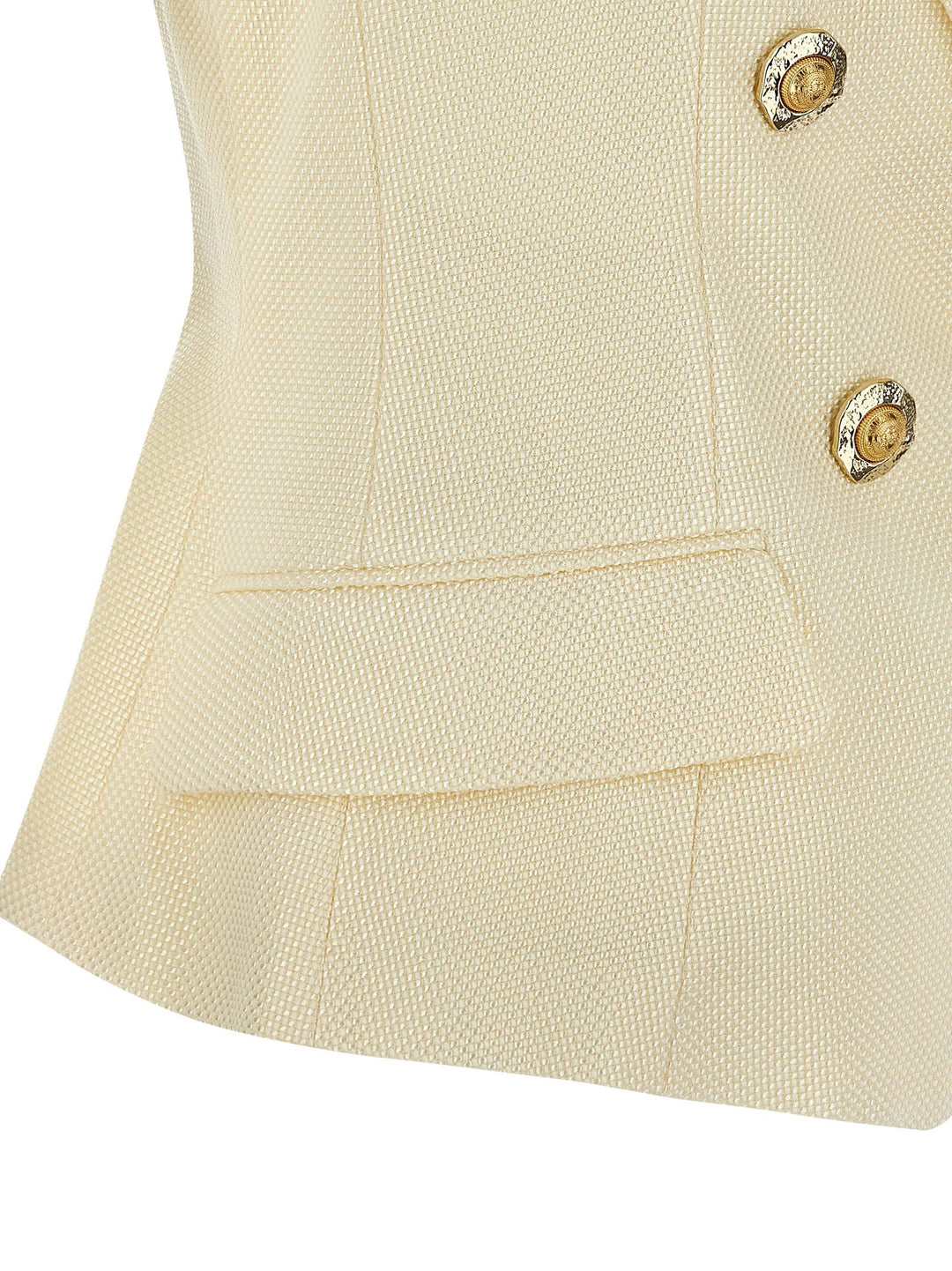 Balmain Gold And Gold Coin Gilet - White | e73eb222e88b0019bbcf18ffc9bbf3b9b2e52deb