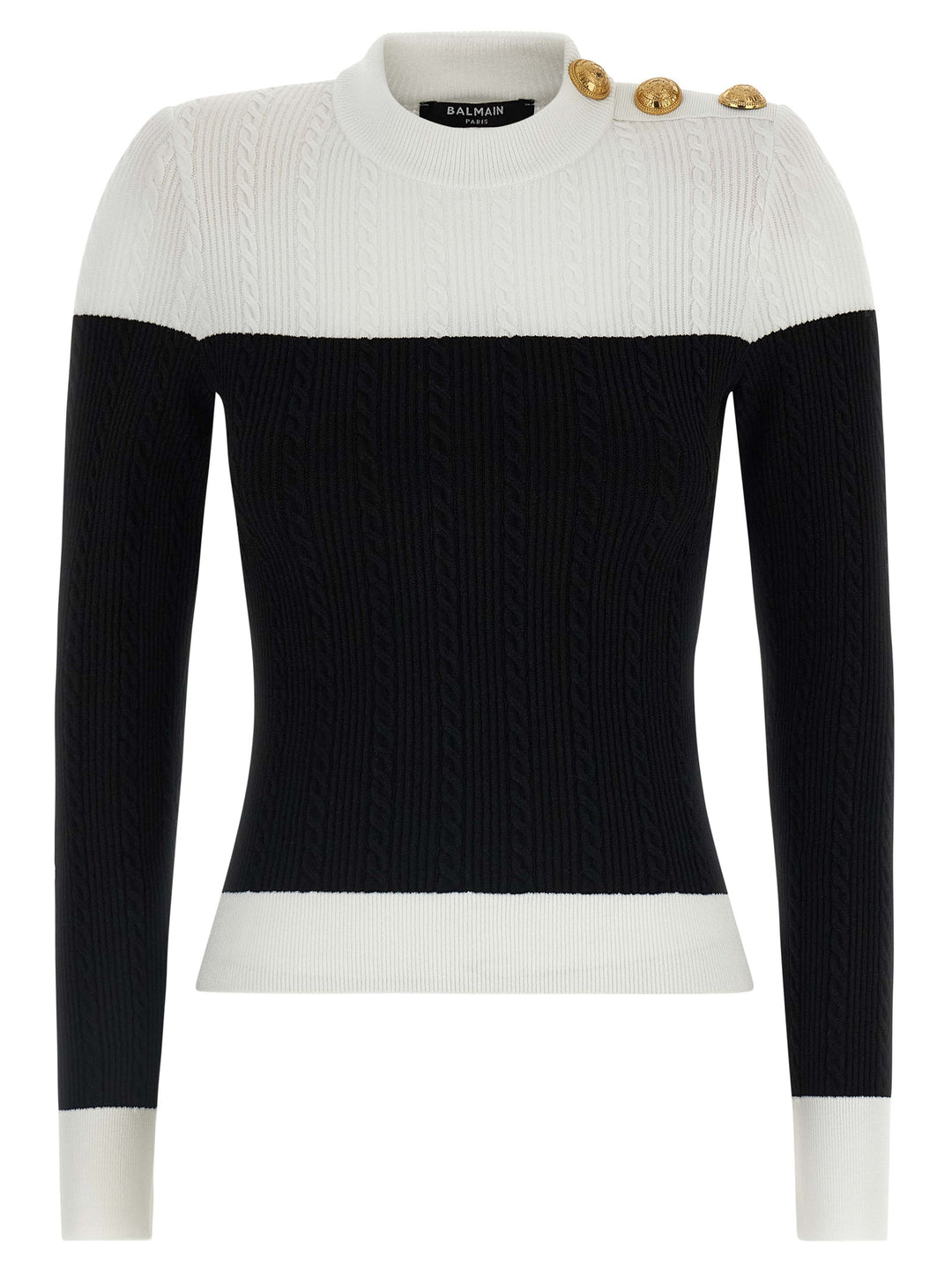 Balmain Maxi Shoulder Top Tops - White/Black | 2de8dbd31a27f524d33fe0abb7f9f58a60fa53a1