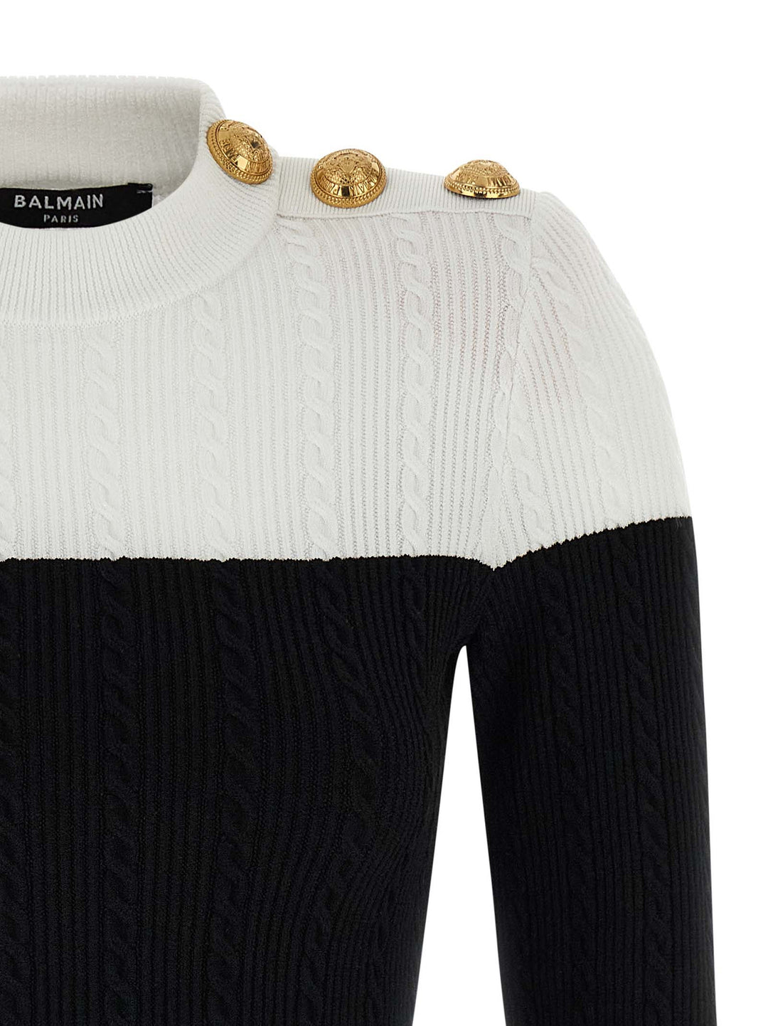 Balmain Maxi Shoulder Top Tops - White/Black | 7da08162394440603fd0483c28707f050448b524