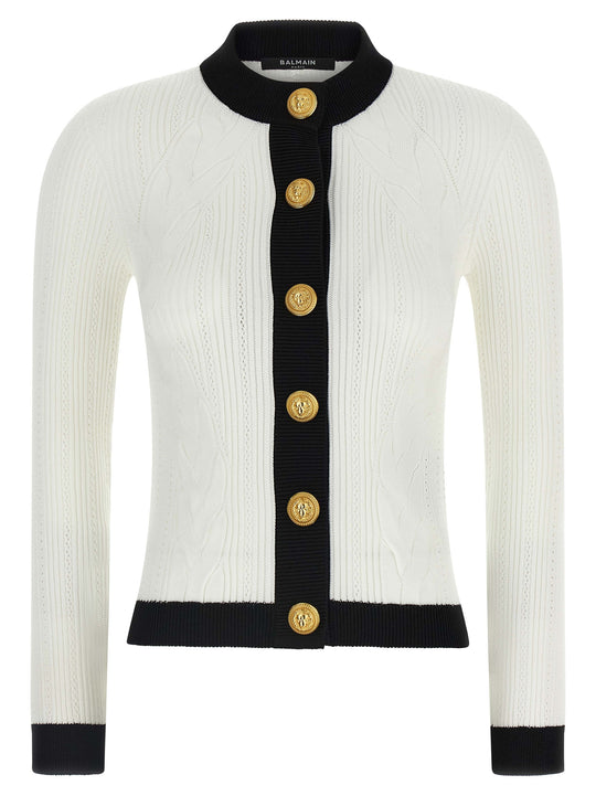 Two-Tone Cardigan Sweaters And Cardigans White/Black