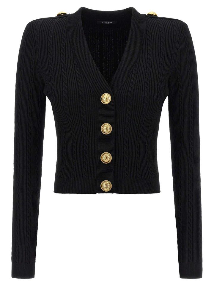 Balmain Twisted Knit Cardigan Sweaters and Cardigans - Black | b5ae5cf71003eb2db2896ac666324b0ef1e1b301