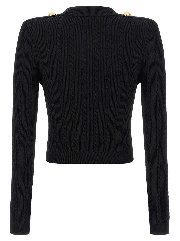 Balmain Twisted Knit Cardigan Sweaters and Cardigans - Black | 33dd135d690cd7b95f36550a9f687aa1348a48b1