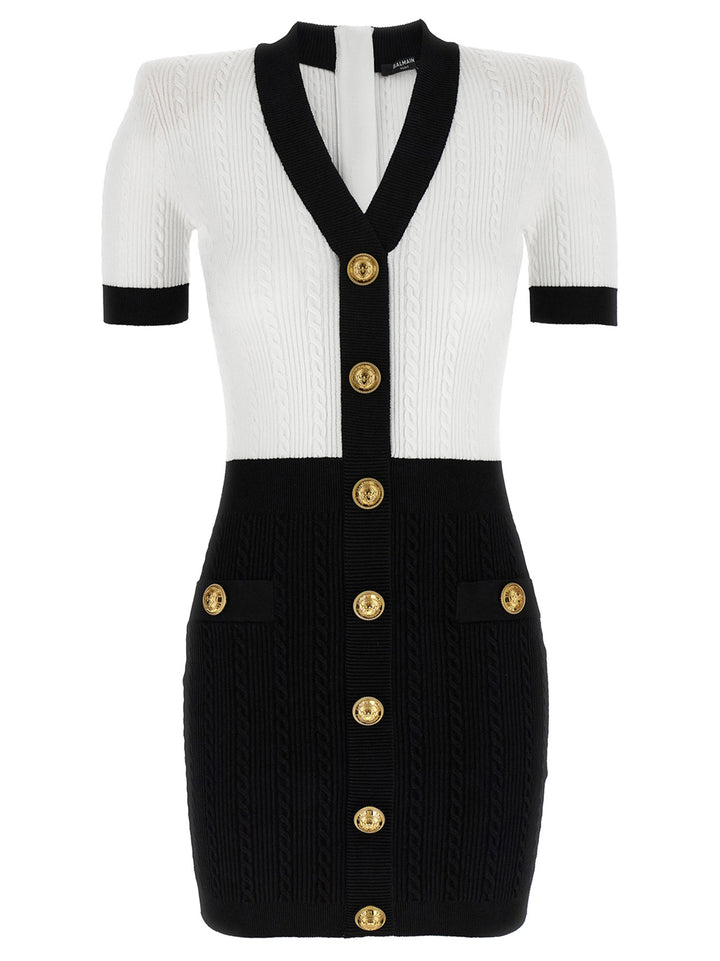 Balmain Knitted Dress Dresses - White/Black | 3332d1b00122c68f620e7a0f29356bb36710e80f