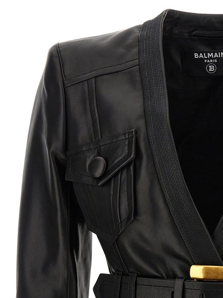 Balmain Leather Jacket Puffer Jackets - Black | 7641f4773edb76149c29f35c5d50ec135695dc97