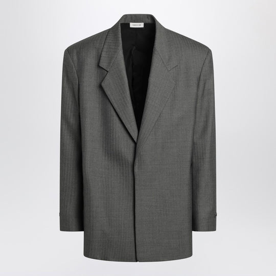 Grey Single-Breasted Wool Blazer