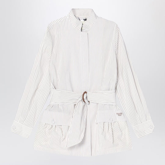 White Striped Cotton And Silk Blouson