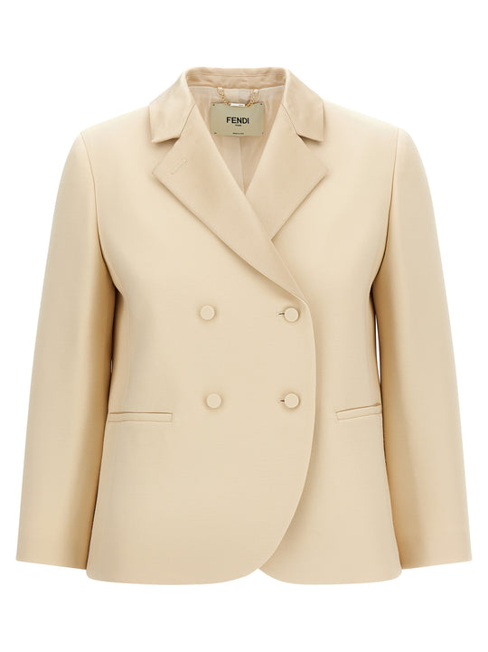 Silk Lapel Blazer Blazers Beige