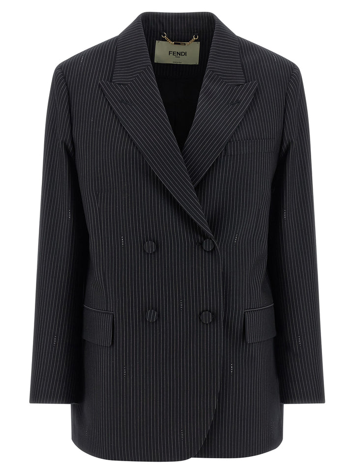 Fendi Pinstripe Wool Blazer BlazerS - Blue | ceebe9d67fad6497f785ef269dbf2096f999d7c1