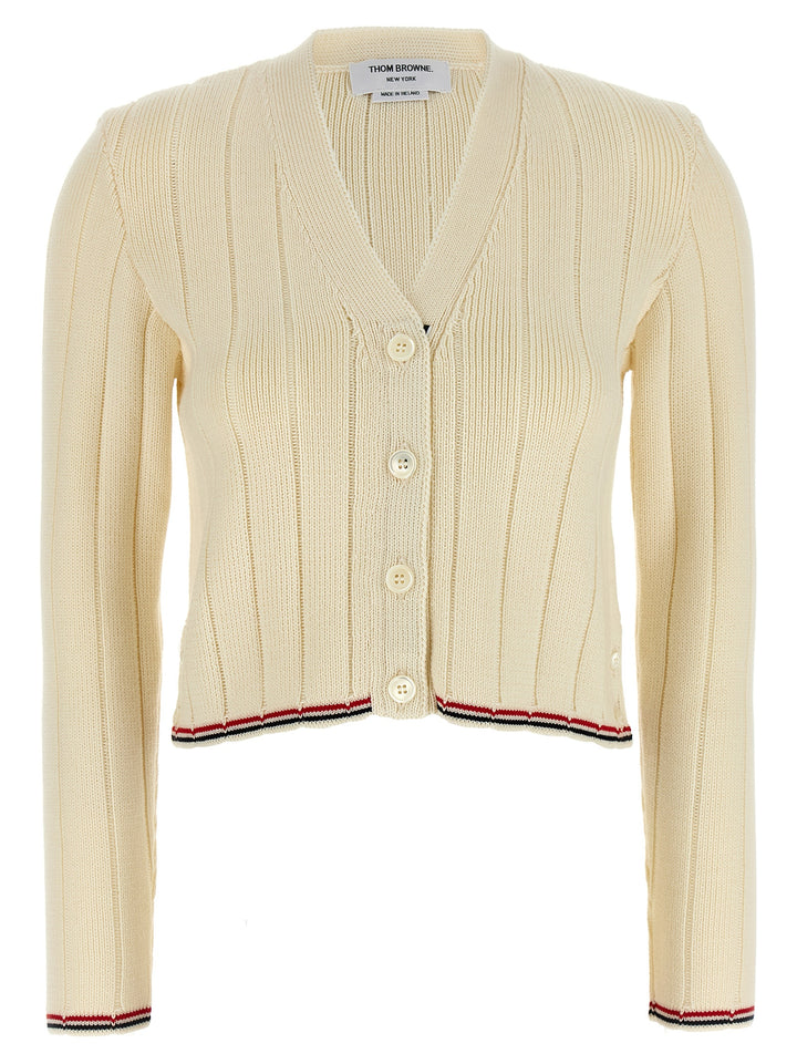 Thom Browne Ladder Full Needle Rib Stitch Sweaters and Cardigans - White | 877f97095e400ab17691c8baac8fc7b846eec737