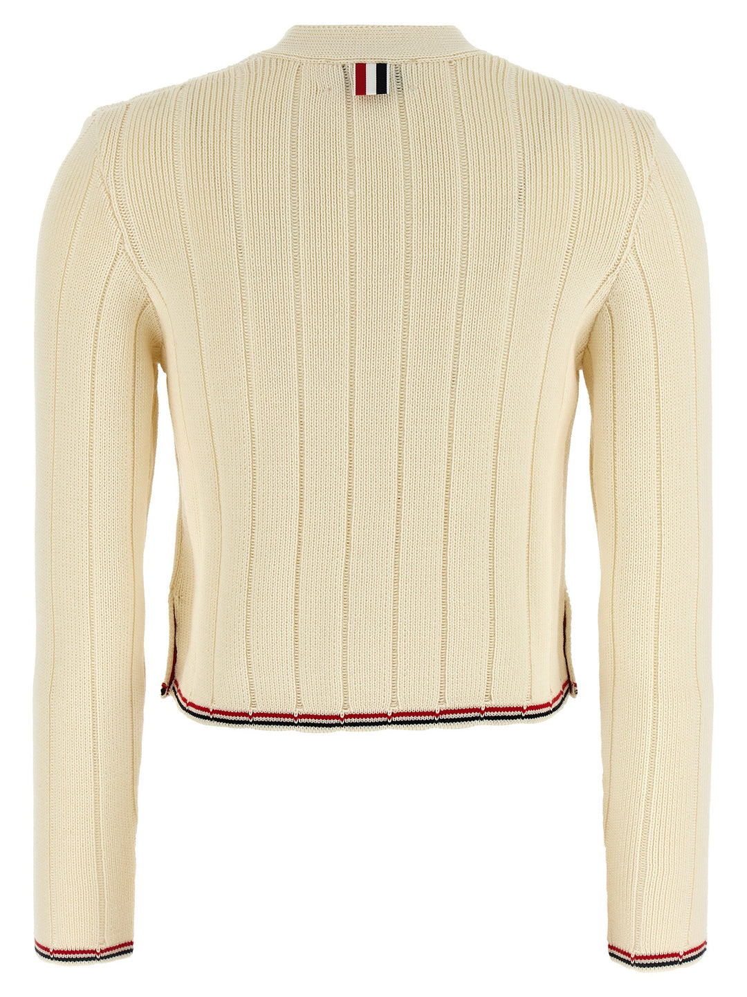 Thom Browne Ladder Full Needle Rib Stitch Sweaters and Cardigans - White | 504f8239e30cd8c4d53c816865ab2e0a45e24cf8