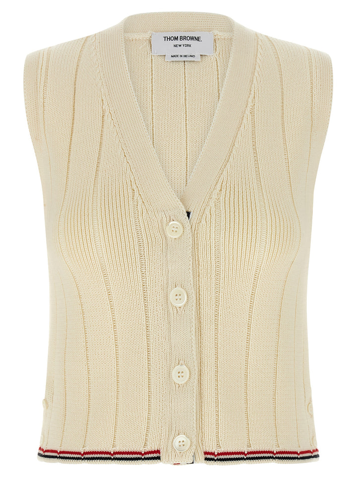 Thom Browne Rwb Intarsia Vest Gilet - White | 73e281567e0c2291a102fcf990b88690d8edaa08