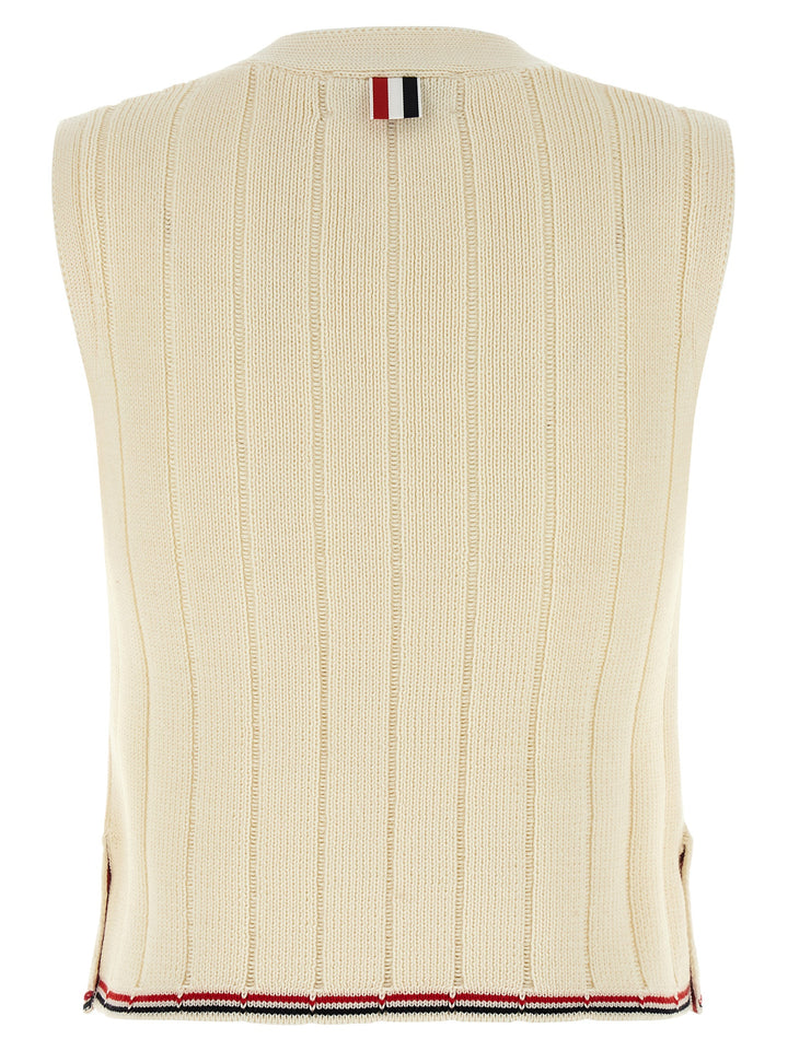 Thom Browne Rwb Intarsia Vest Gilet - White | e2088b49ced5e0a7399ac3ff345426ac1fad8eda