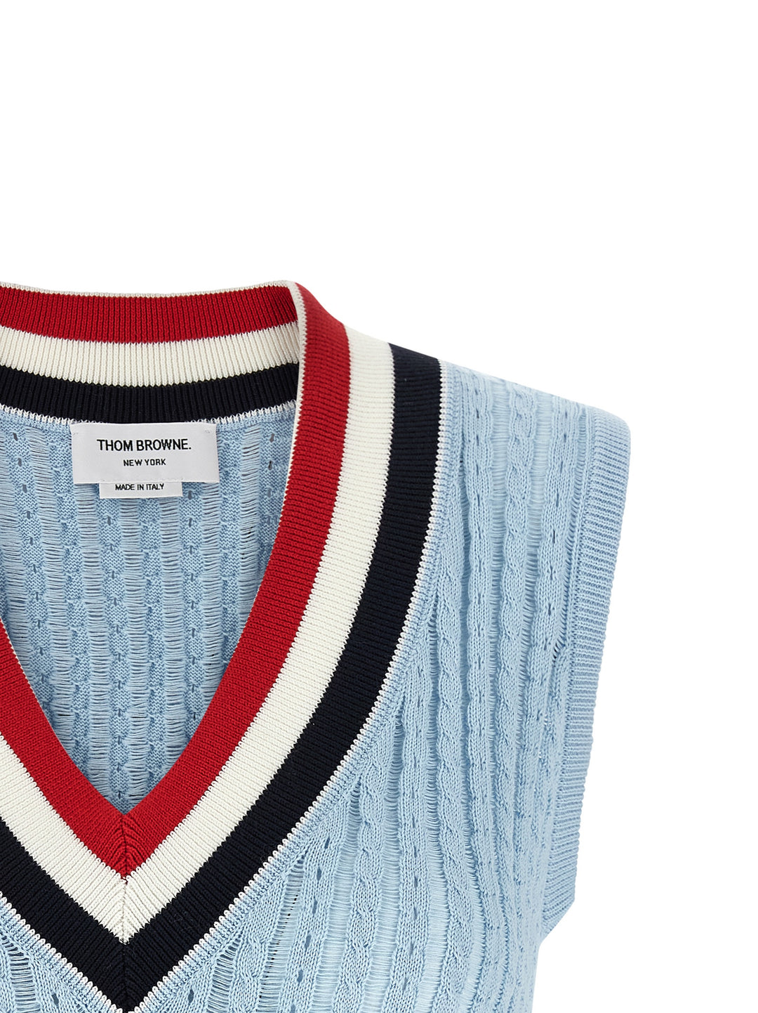 Thom Browne Rwb Gilet - Light Blue | d9e5f4f931e9a15a103bfa64b57be14ba7b5943c