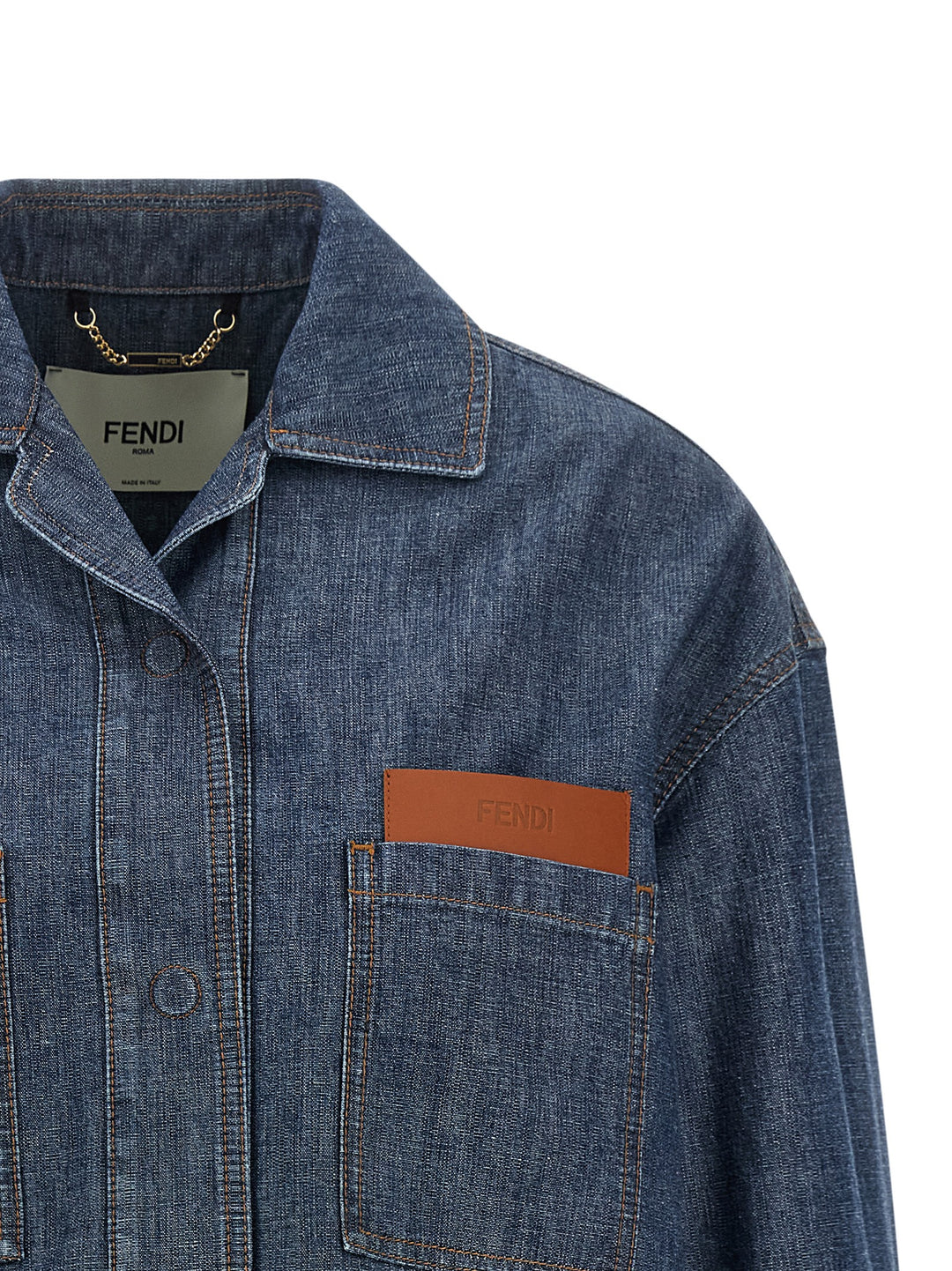 Fendi Chambray Denim Jacket Puffer Jackets - Blue | 80972a8c00a7630241693b82d8c4f5fc4f4ac929