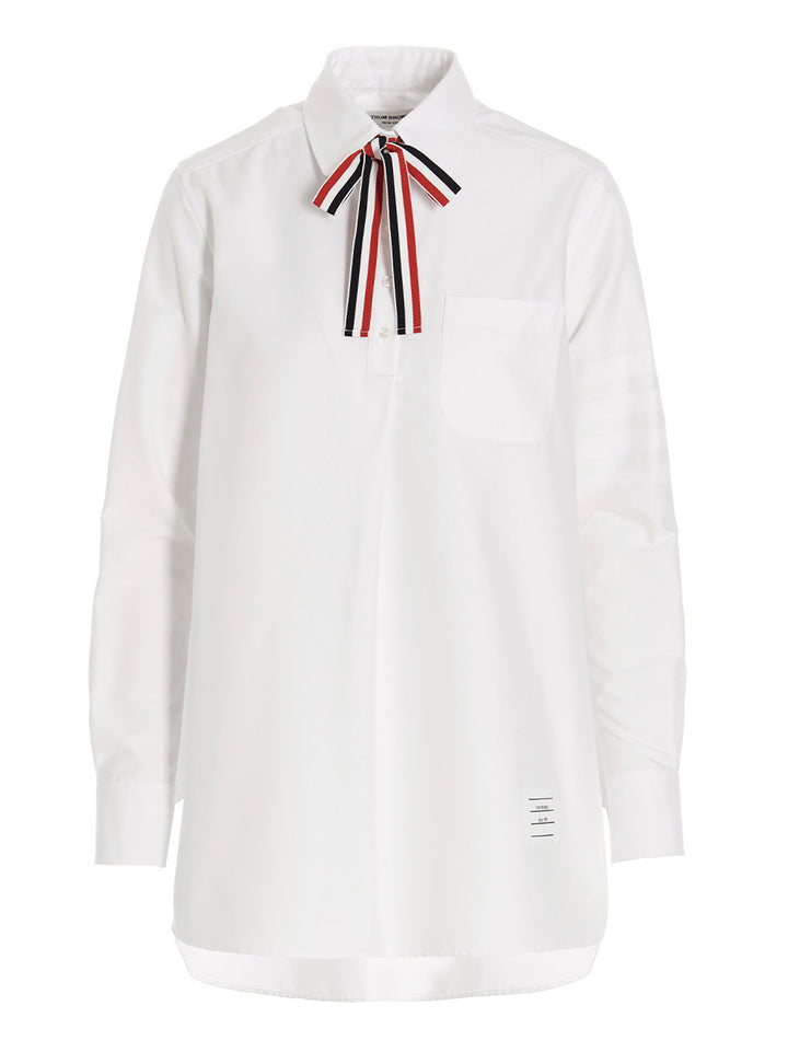 Thom Browne Logo Pussy Bow Blouse Shirt and Blouse - White | 9ccdaca84bb96197c14e1c7fff968b80b094b4aa