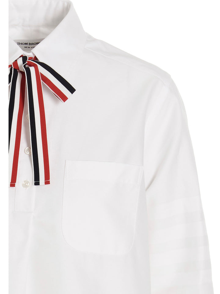 Thom Browne Logo Pussy Bow Blouse Shirt and Blouse - White | b0dc0de101fb436a91218ff4f779b0e29a40cd06