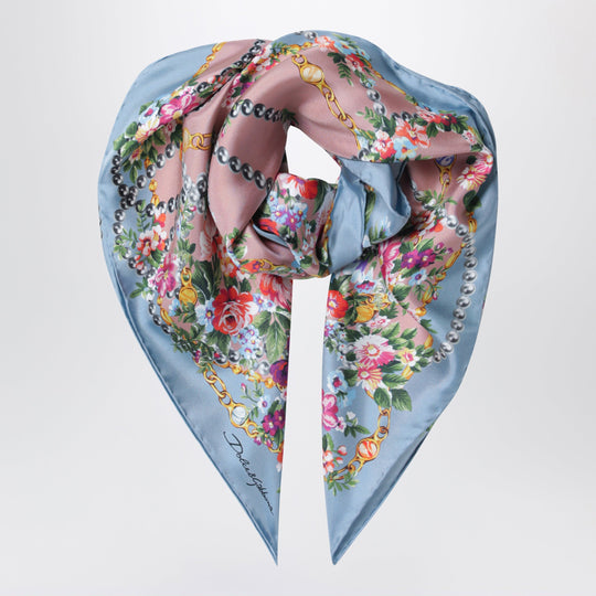 90x90 Silk Twill Scarf With Floral Bouquet Print