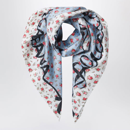 Roselline Printed Silk Twill Scarf 90x90 Cm, Light Blue