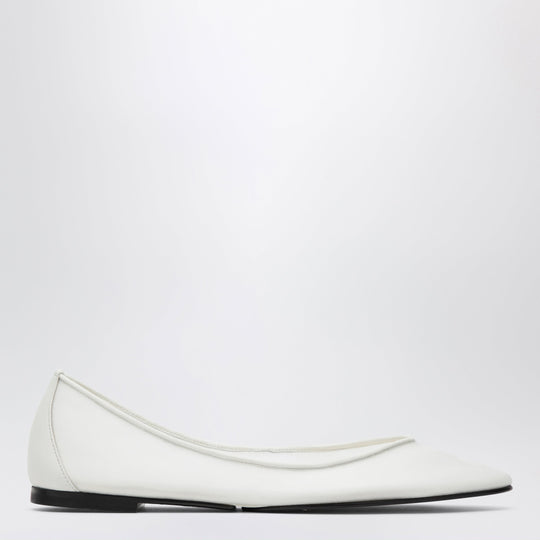 Pointed Ballerina Flats In White Calfskin