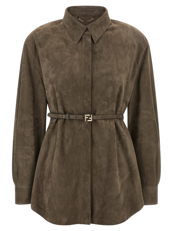 Fendi Suede Shirt Shirt and Blouse - Gray | 1d613e32aa5402fd10e37cbbbee6af4a317cd7a9
