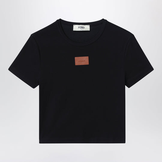 Black Cotton T-Shirt With Logo Patch
