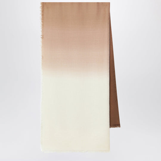 Beige Wool And Silk Jacquard Scarf With Fringe