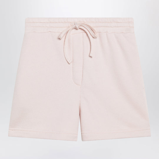 Pink Cotton Drawstring Shorts With Embroidered Logo