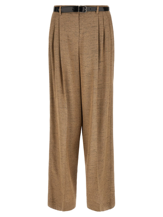 Tweed Effect Trousers Pants Beige